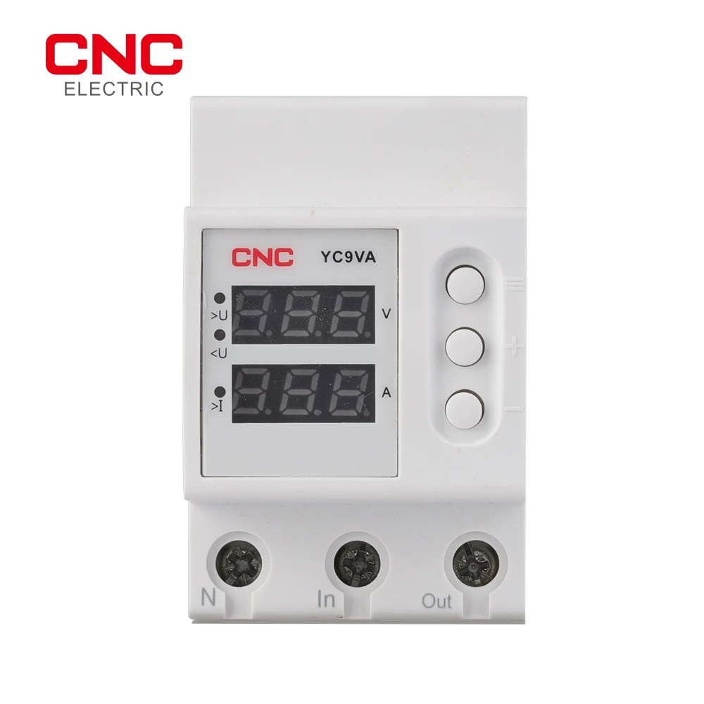 CNC YC9VA Digital Voltage and Current Display Protector 230V Din Rail Dual Adjustable Over Voltage And Under Voltage Protective