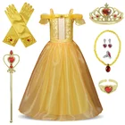 Платье принцессы золотистого цвета с драпировкой, детское вечернее платье с волшебной палочкой, одежда для девочек, бальное платье на день рождения