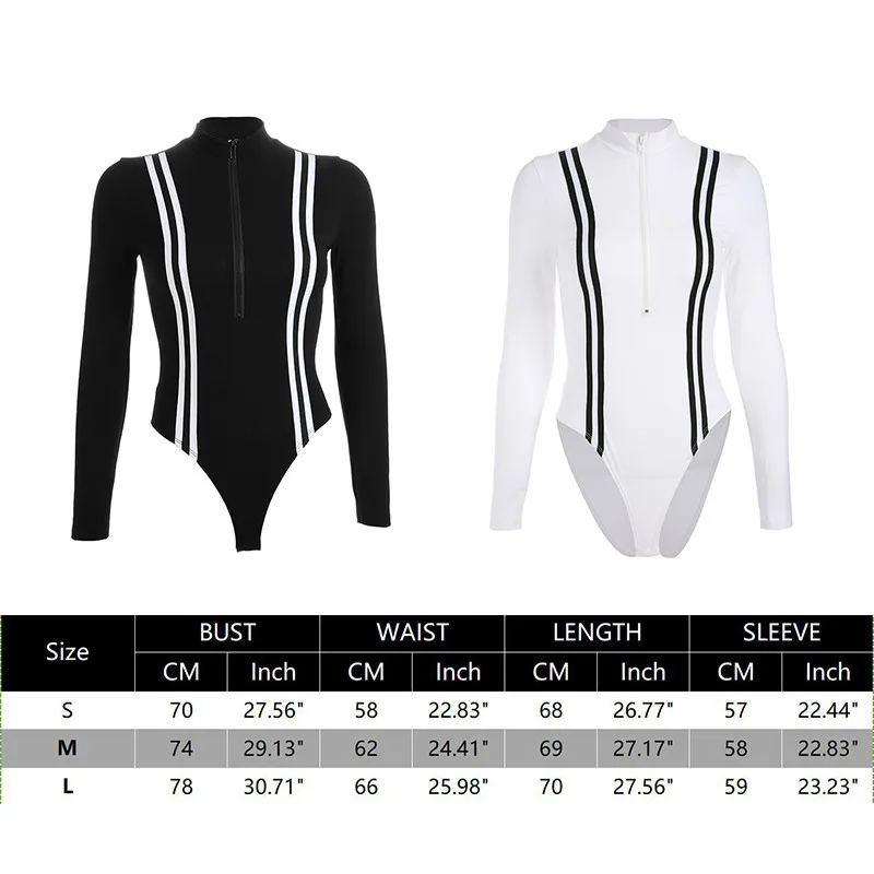 

Hip Hop Winter Turtleneck White Bodysuit Women Autumn Skinny Striped Body Femme Top Shirt Sexy Black Long Sleeve Short Jumpsuit