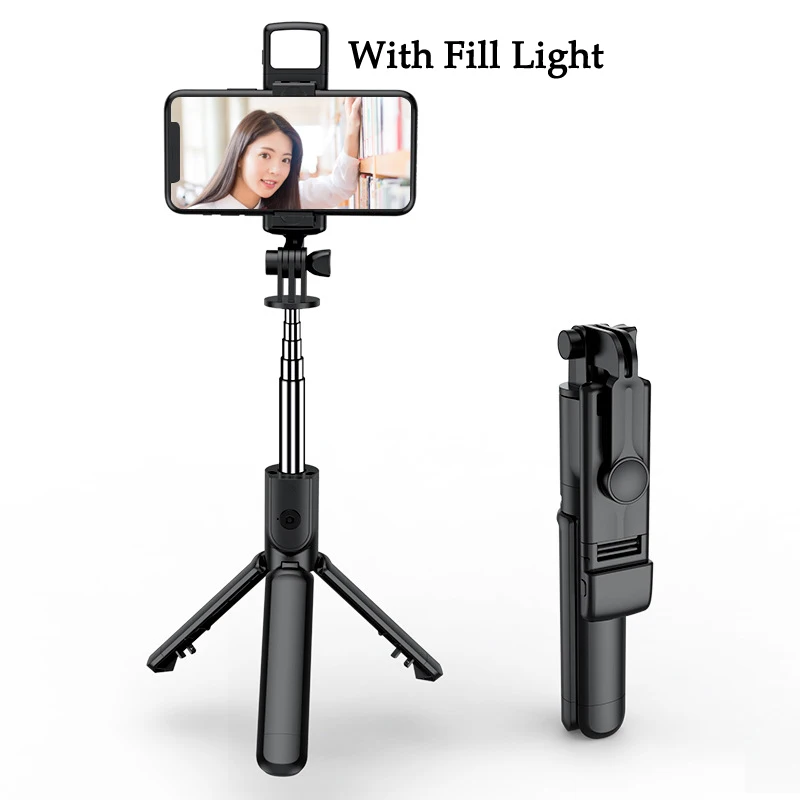 Tripod Selfie Stick With LED Light For iPhone Android Cell Mobile Phone Stand Holder Pole Smartphone Bluetooth Button Monopod images - 6