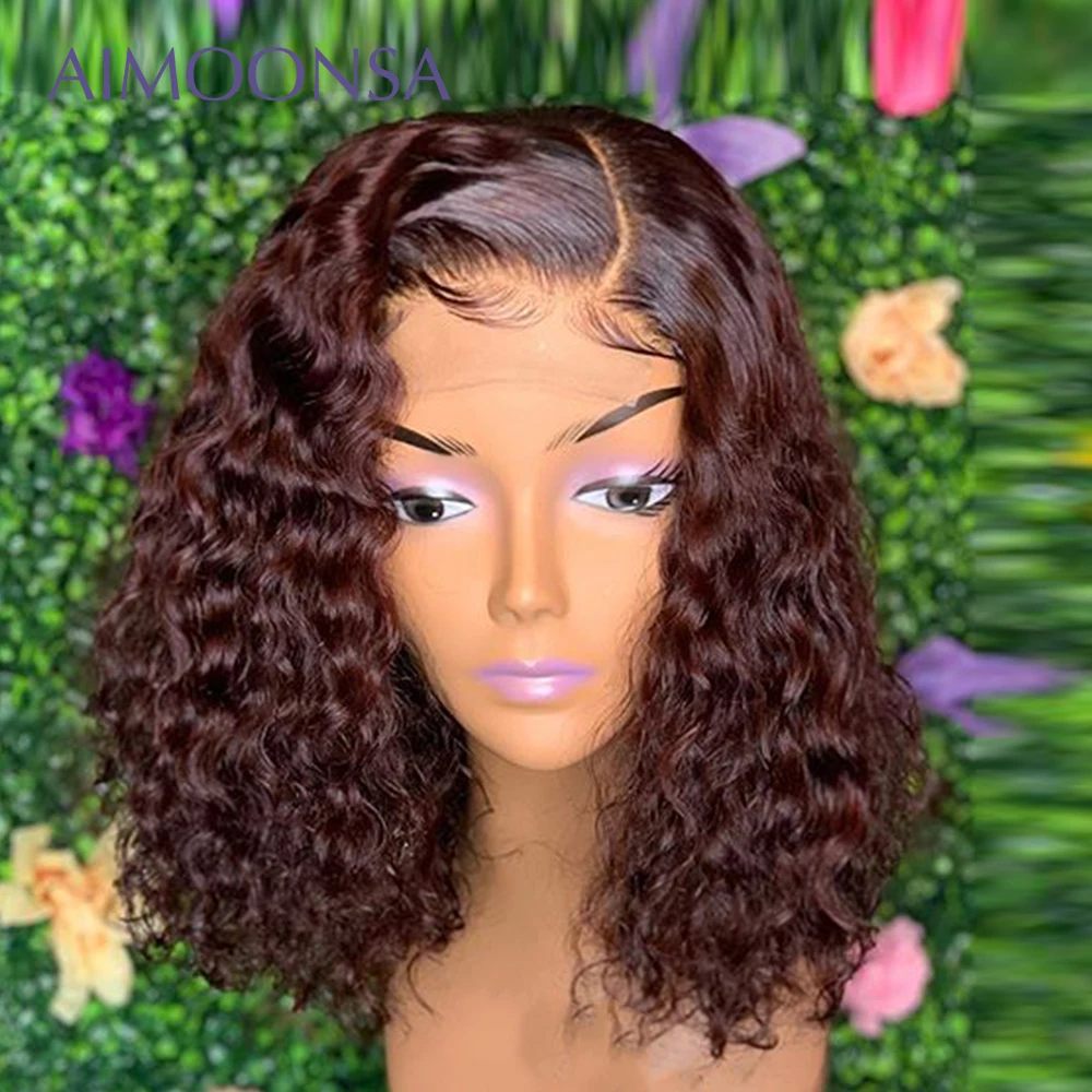 

Burgundy Lace Front Wig Curly Human Hair Wig 13x6 Deep Part Short BobWigs Pre Plucked Lace Wig Raw Indian Hair Remy Aimoonsa