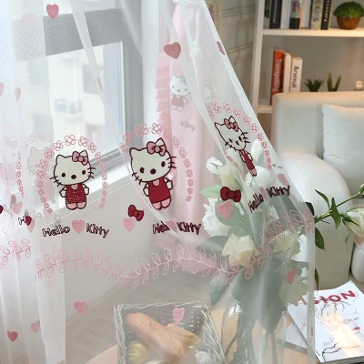 Tulle Hello-kitty, оконные шторы, занавески, тюль для детской комнаты, балдахин, европейский стиль, утолщение, затенение, современное окно - Цвет: Tulle