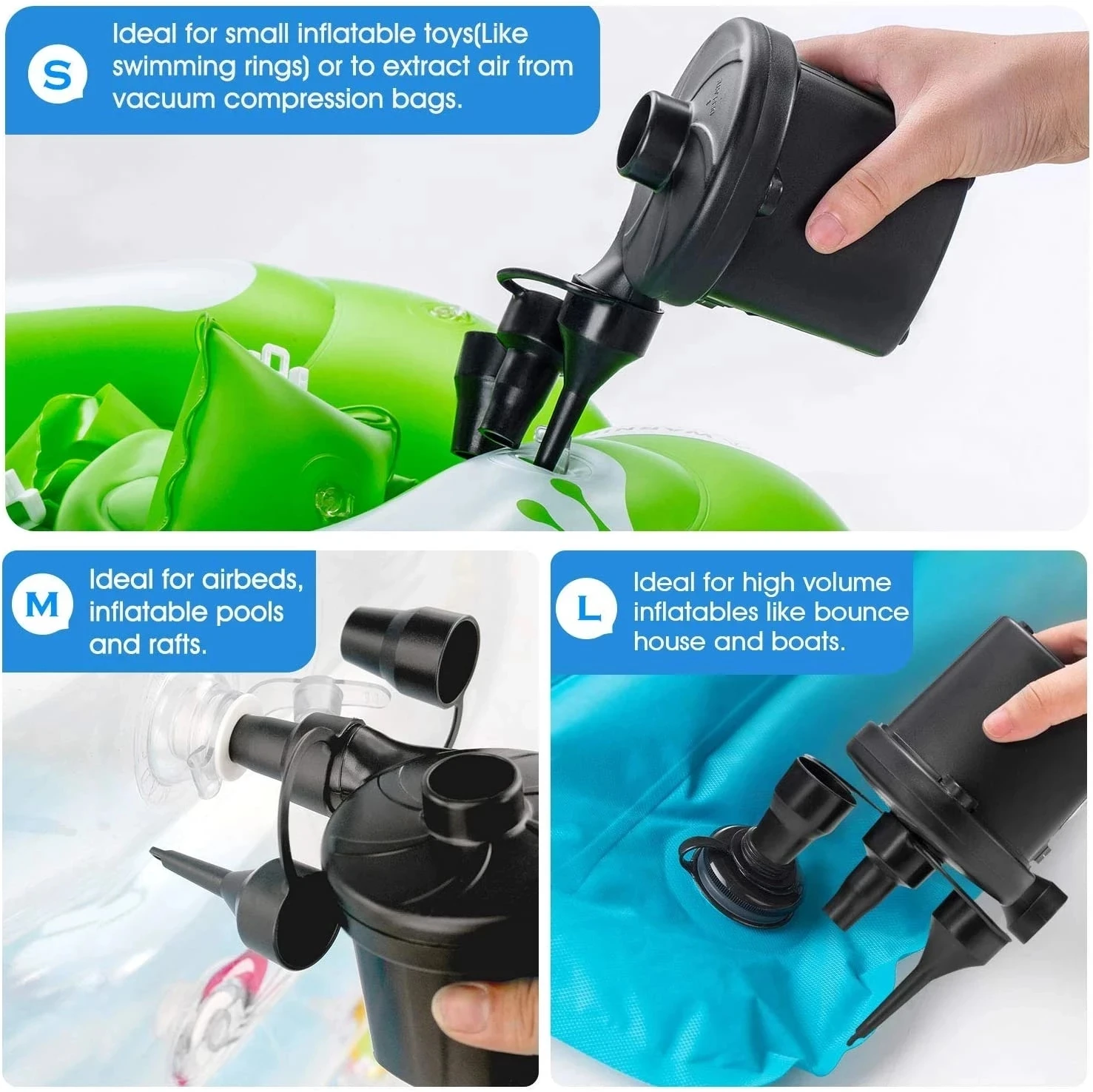 Электрический воздушный насос мини-компрессор с 3 насадками 12 В для бассейна