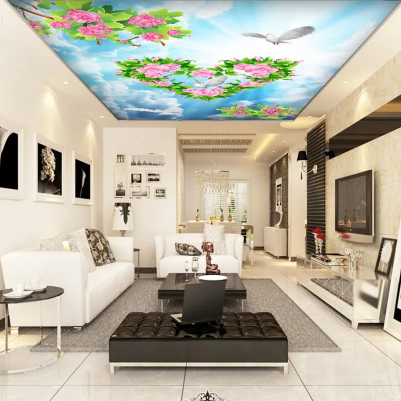 

Dropship Custom Photo Wallpaper Romantic Gorgeous Flowers Love Pigeons Home Decoration Ceiling Custom Backdrop Wallpaper Murals