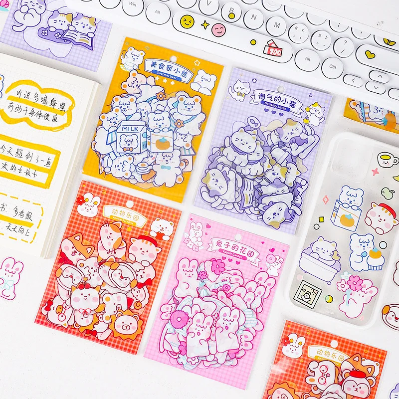 

40pcs/pack Kawayi Cartoon Animal Stationery Stickers Cute Stickers Decoration Tags Diary Plan Scrapbook Photo Album Decorate