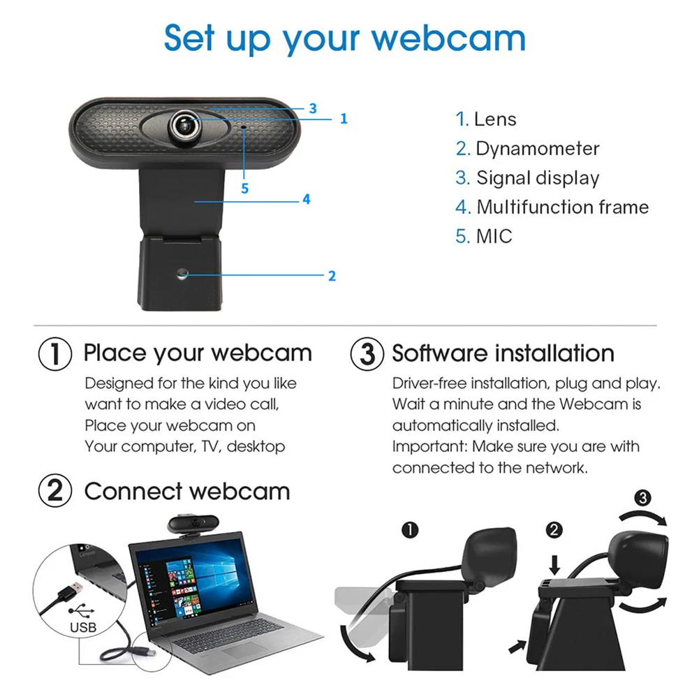 

1080P 720p HD Webcam with Mic PC Desktop Web Camera Cam Computer WebCamera Cam Video Recording Work