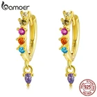 Серьги-кольца bamoer из стерлингового серебра 925 пробы с цветными цирконами и золотыми ушками, фиолетовые серьги-кольца, модные ювелирные изделия SCE1209