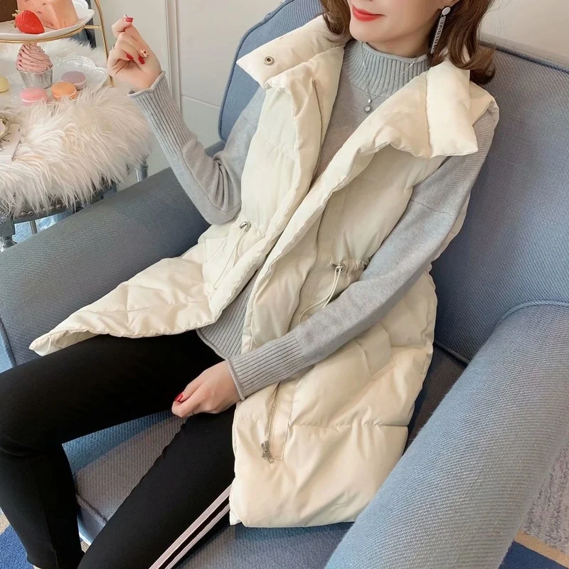 

Осенне-зимний женский однотонный Свободный жилет на шнуровке, Женская ветрозащитная теплая куртка с хлопковой подкладкой X384