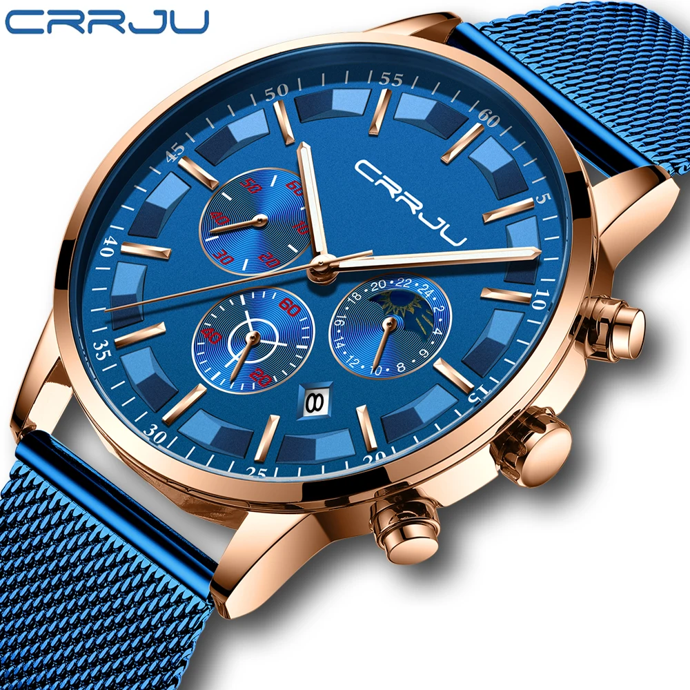 

CRRJU Men Watches Top Luxury Brand Mens Business Steel Quartz Watch Casual Waterproof fashion Male Chronograph Relogio Masculino
