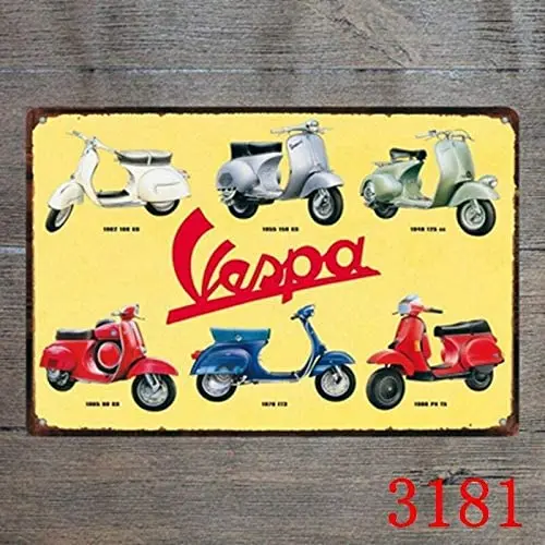 

Oulili Metal Sign Vespa Classic Motorcycle Mate Tin Sign Retro Plaque Poster 8X12 Inch Wall Decor