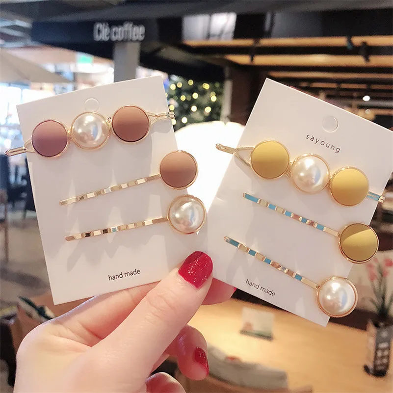 3 шт./набор Девочки Милые Скраб Жемчужные Заколки для Волос, Корейский Головной Убор, Элегантные Заколки для Волос, Баретки, Набор Женских Модных Аксессуаров.