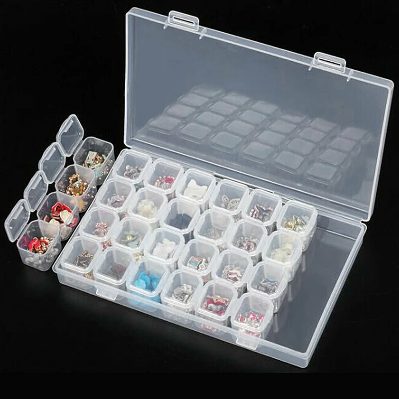 

17.3 * 10.7 * 2.6CM Plastic 28 Slots Cosmetics Storage Box Diamond Painting Kits Nail Art Case In Stock