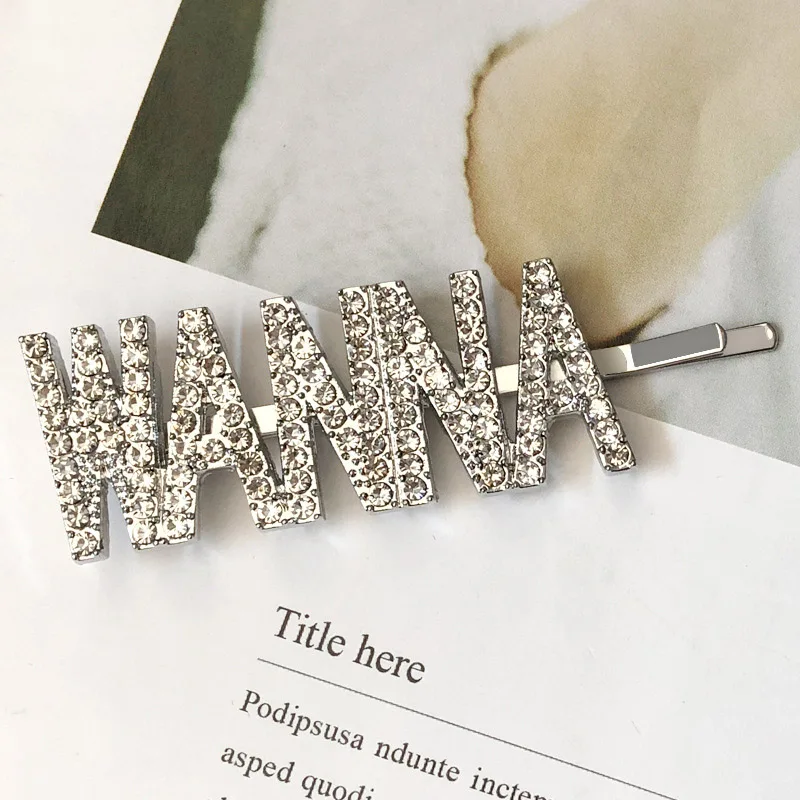WANNA-Silver 1 шт. есть/нашли буквы из кристаллов, стразы, заколки для волос, металлическая шпилька, заколки для волос, заколки для волос, аксессуары для укладки волос, ювелирные изделия - Цвет: WANNA-Silver