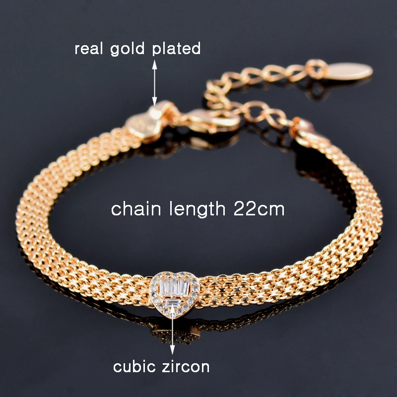 Женский браслет с подвеской в виде сердца розовое золото серебро металлическая