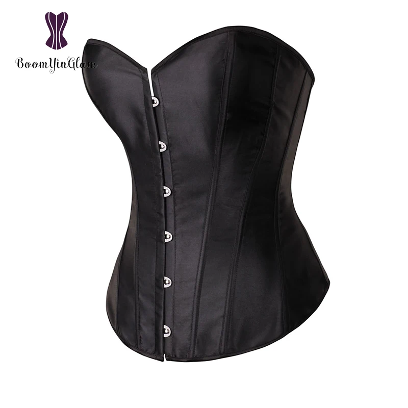 Атласный корсет простой элегантный черный белый розовый бюстье пластиковый с