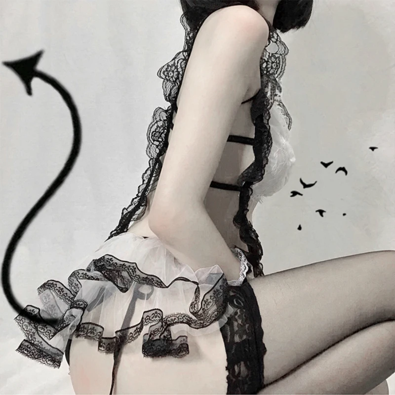 

Japanese Maid Cosplay Clothing Perspective Underwear Classic Erotic Dress Lace Doll Sexy Suit Black White