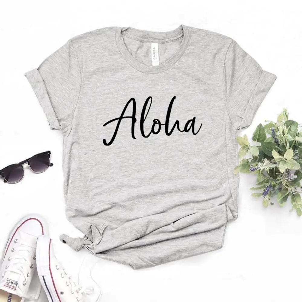 Aloha принт для женщин футболки хлопок повседневное забавная Футболка леди верхний