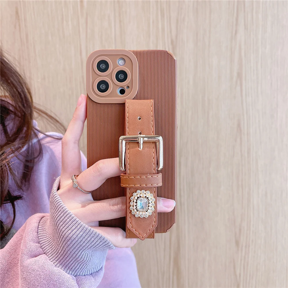 

Модный чехол из искусственной кожи с драгоценным камнем для iPhone 11 12 13 Pro X XS Max XR SE2 7 8 Plus