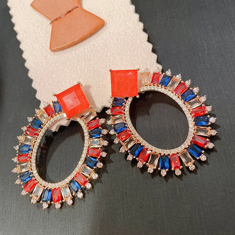 

Colorful Zircon Big Circle Colorful Series Trendy Circle Earrings
