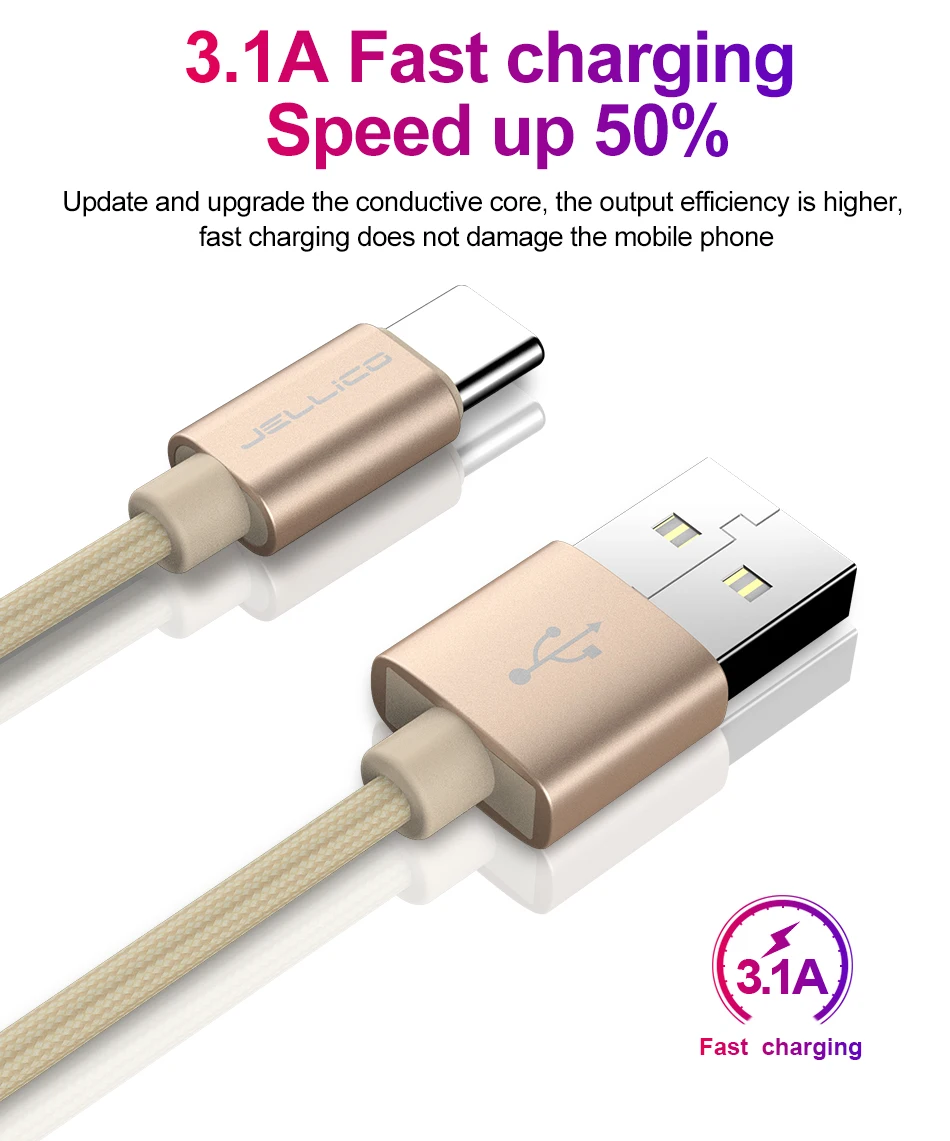 Jellico usb type C кабель для samsung Xiaomi Redmi Note 7 8 10 3A провод для быстрого заряда шнур USB-C зарядное устройство мобильный телефон кабель usbc