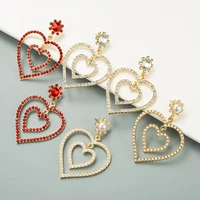 colorful fashion big crystal double heart earrings contracted long women drop earrings best gift jewelry drop shipping