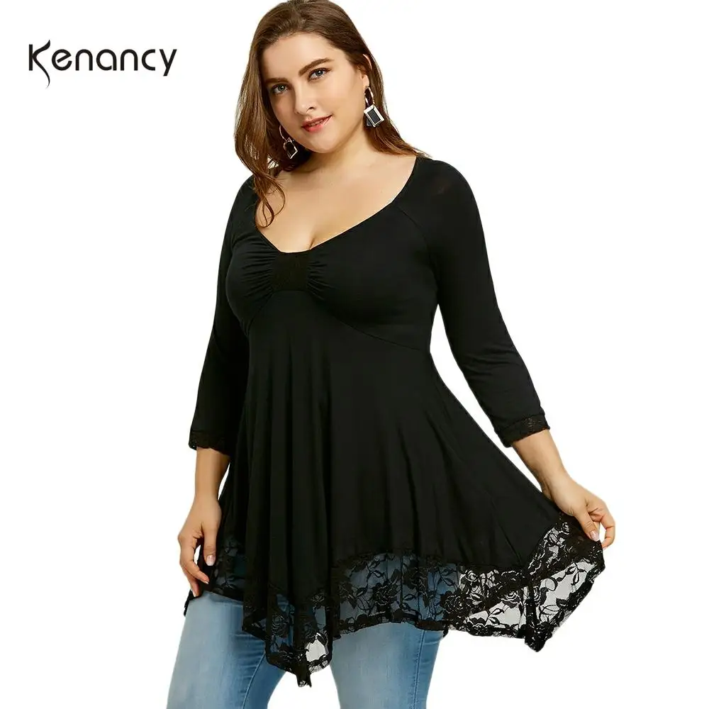 Женская Асимметричная футболка Kenancy Весенняя с рукавом три четверти U образным