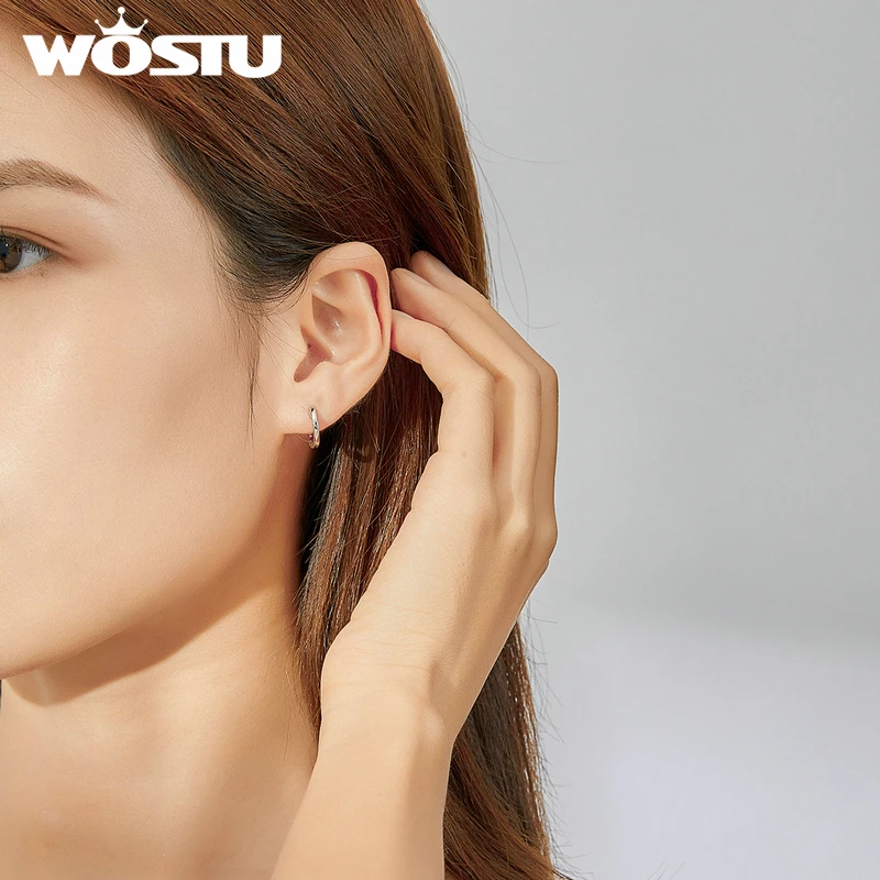 WOSTU хит продаж настоящее 925 пробы серебряные Простые серьги-кольца для женщин