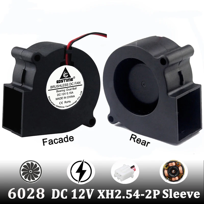 

Gdstime 1PCS 3inch 6cm 60x28mm Brushless Exhaust Cooling Cooler 60mm Blower Fan DC 12V 2 Wire 2Pin 6028 centrifugal fan