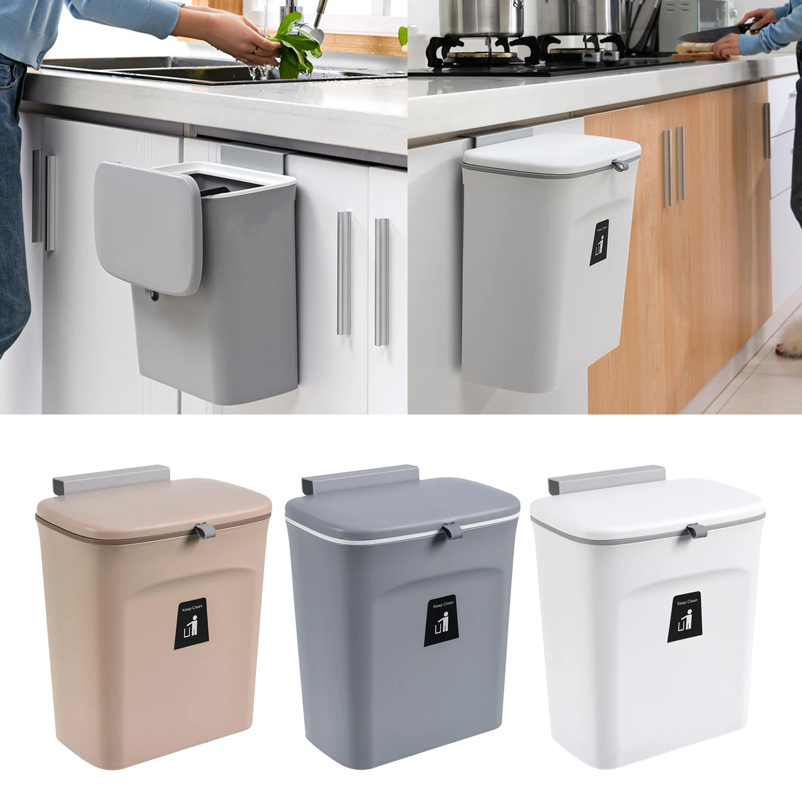 

9L Wall Mounted Waste Bin Kitchen Cabinet Door ing Trash Bin Garbage Car Trash Can Rubbish Can with Lid