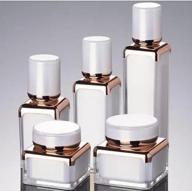 

30g 50g Pearl White ACRYLIC Square Shape Cream Bottle Jar 15 30 50 ml Lotion Serum Essence Foundation Bottle Cosmetic Packaging#