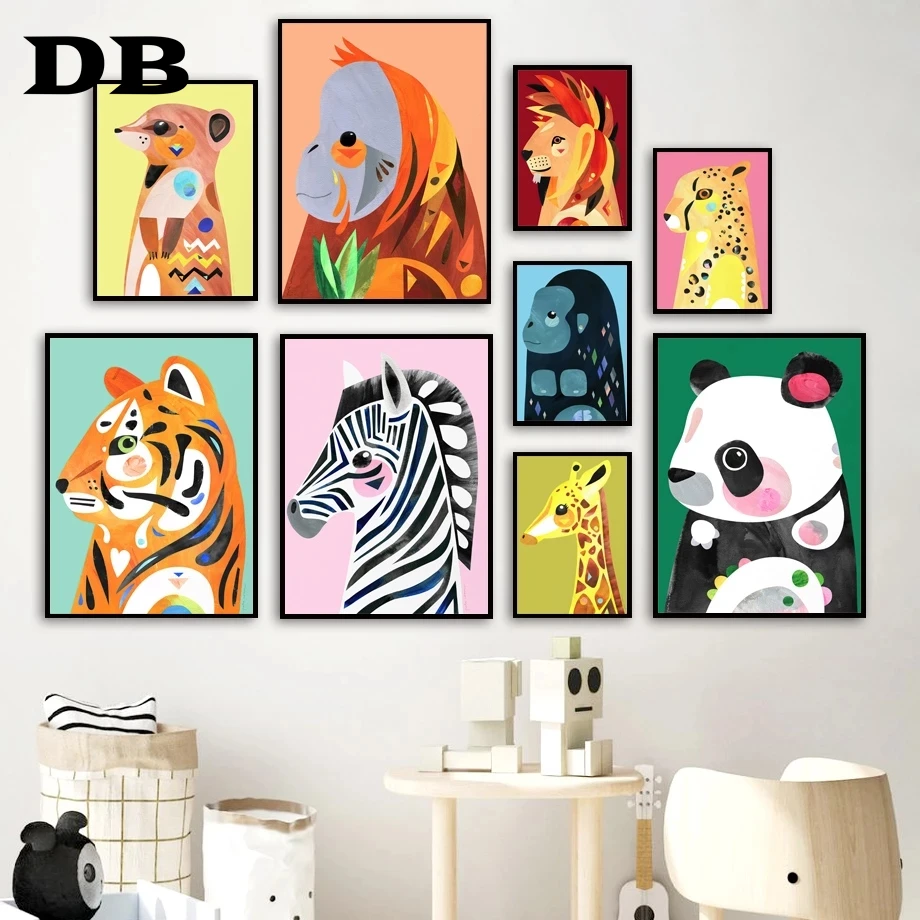 

Colorful Tiger Zebra Leopard Lion Giraffe Wall Art Print Canvas Painting Nordic Poster Boho Wall Pictures For Living Room Decor