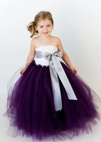 bridesmaid fluffy ball gown princess birthday purple tutu tulle baby flower girl wedding dress evening prom cloth party dresses