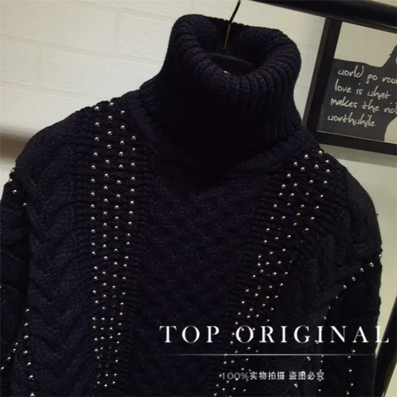 2019 Real Jumper Pullover Women Sweater The New Female Manual Order Bead Cord Knitting Brief Paragraph Raglan Sleeve Turtleneck | Женская