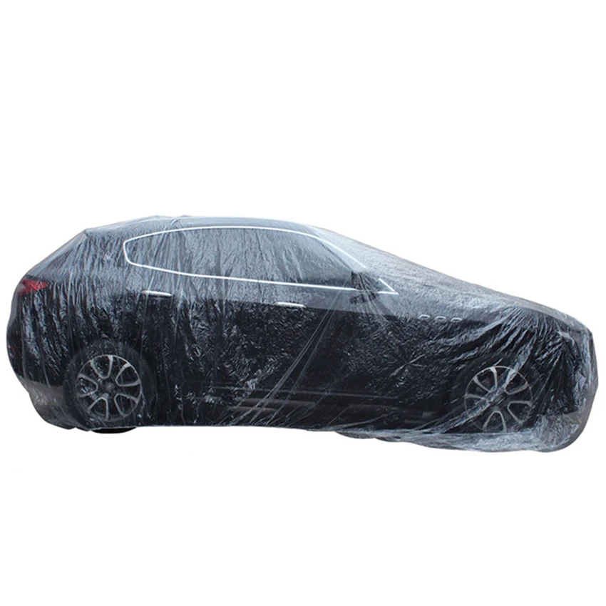 

Clear Plastic Car Cover with Elastic Band Disposable Car Cover Plastic Auto Cover Protector Waterproof Universal, M, L, XL