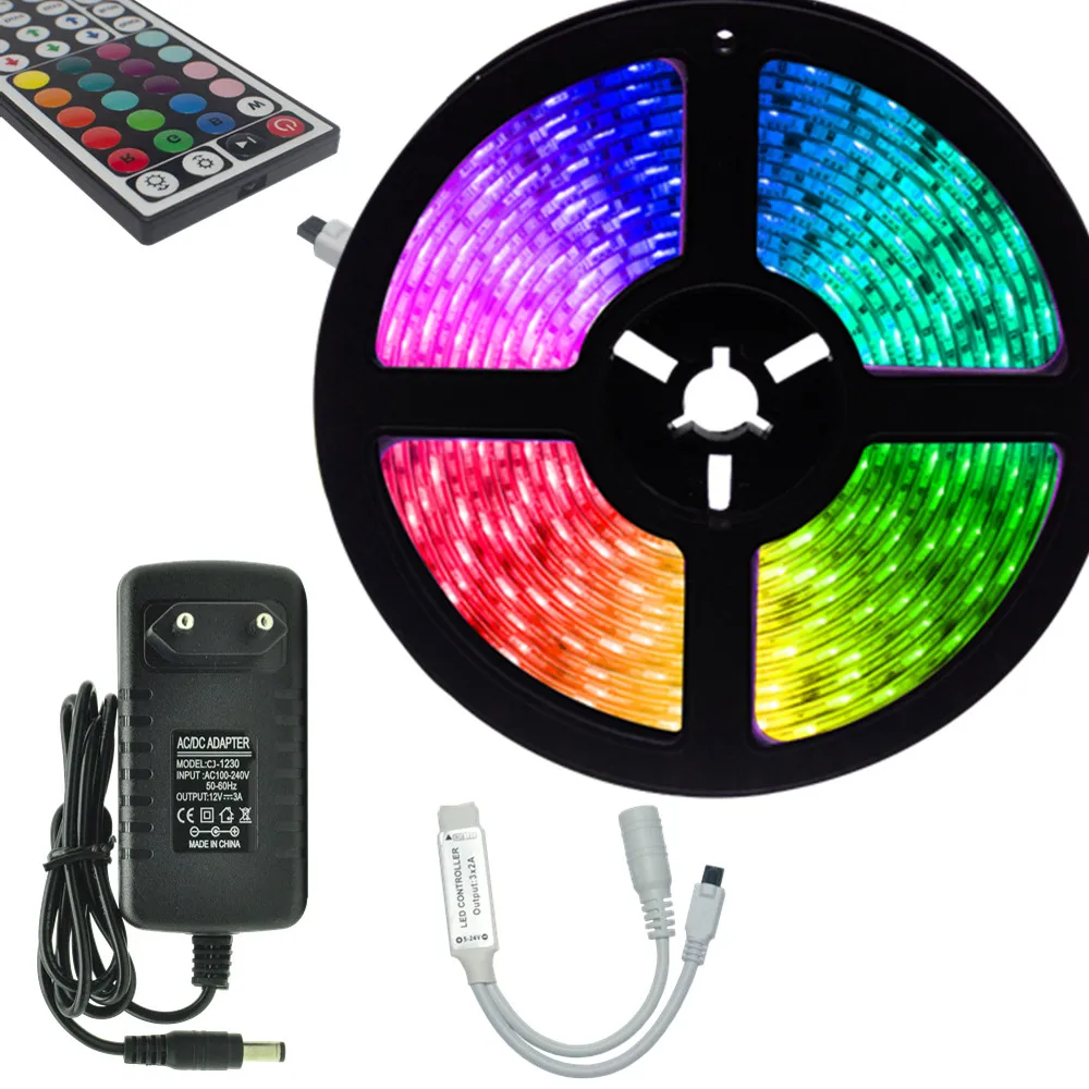

LED Strips Lights IR 2835 RGB No waterproof Lamp Tape Ribbon With Diode DC EU power supply 12V 15M 32.8ft Holiday Xmas New Year