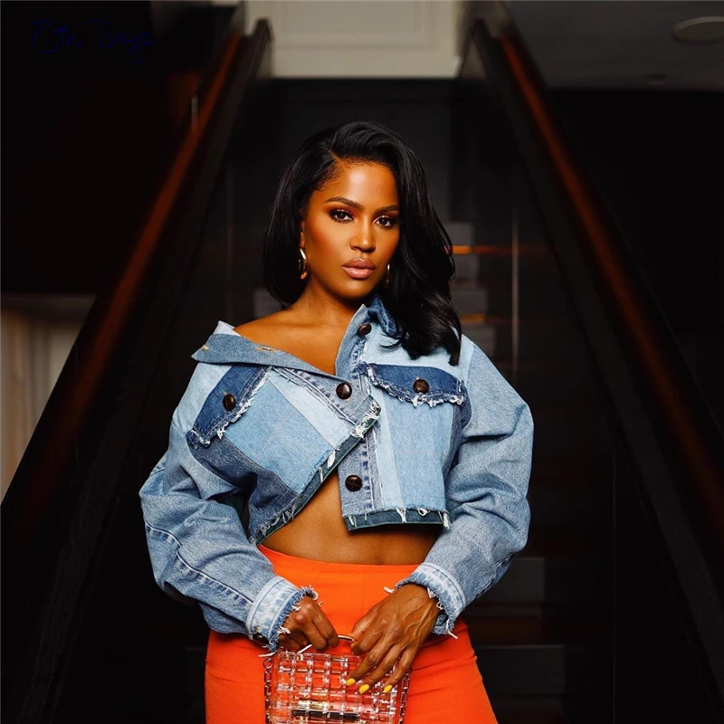 

2021 Spring Women Fashion Short Denim Jacket Coat Casual Long Sleeve Frayed Hem Outerwear Chic Tops Mujer Plus Size Jeans Jacket