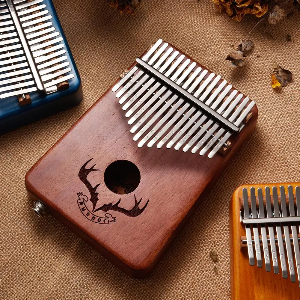 Muspor Kalimba 17 Keys with storage Case English Song Book Solid Mahogany EQ Thumb Finger Piano Built-in Pickup Christmas Gift | Спорт и