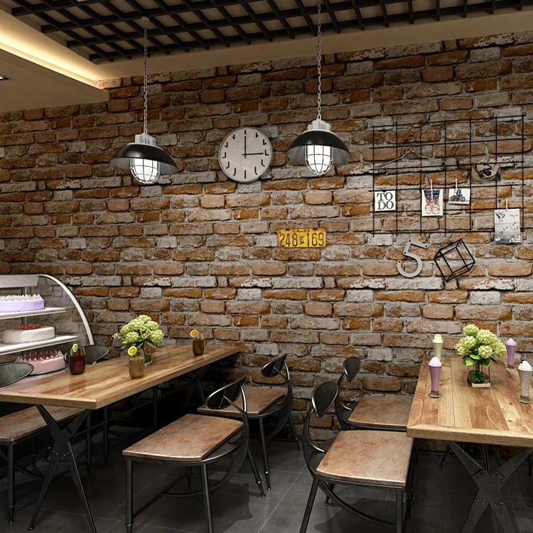 

Retro nostalgic old 3d three-dimensional brick pattern wallpaper bar coffee restaurant industrial style loft wallpape