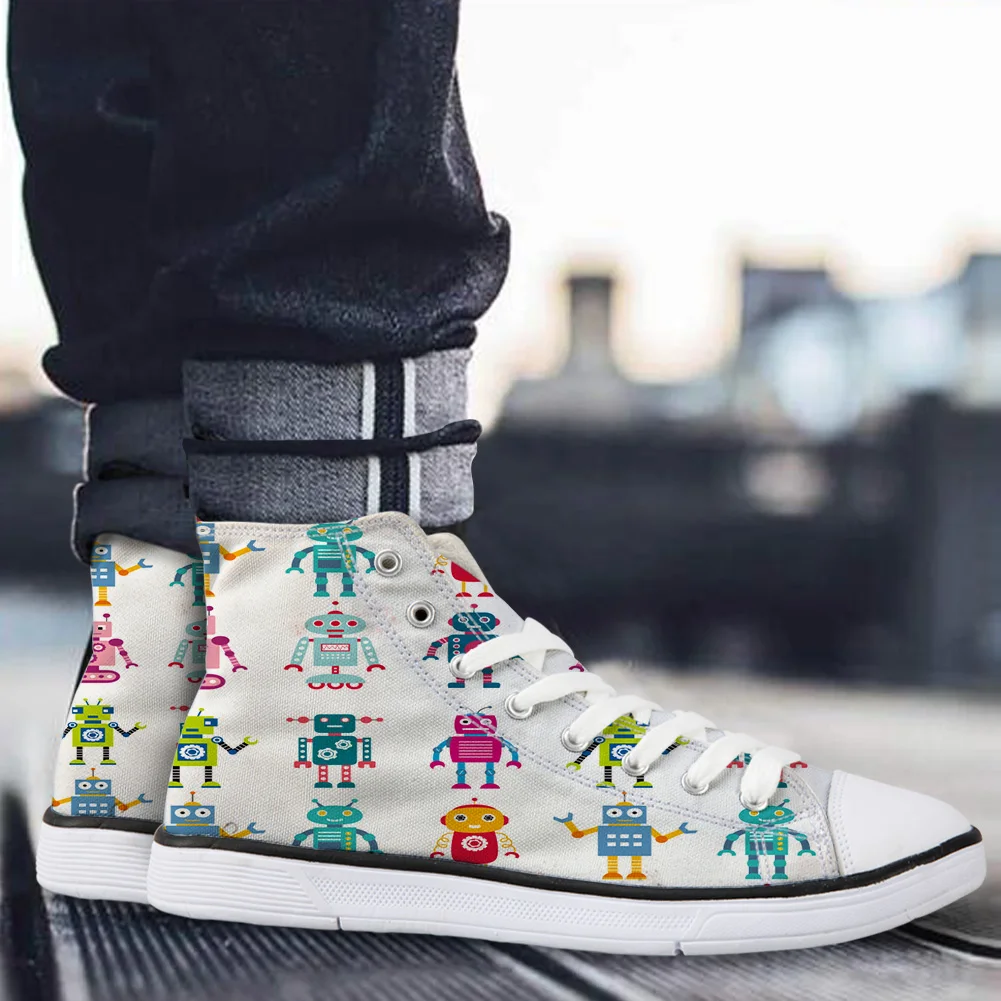WHEREISART/Женская парусиновая обувь с рисунком робота высокая флэтс унисекс