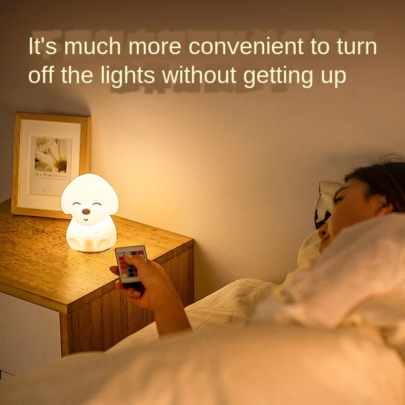

Puppy Silicone Night Lamp Bedroom Bedside Baby Room Nursing Eye Protection Pat Cute Dreamy Girl Ins Desk Lamp