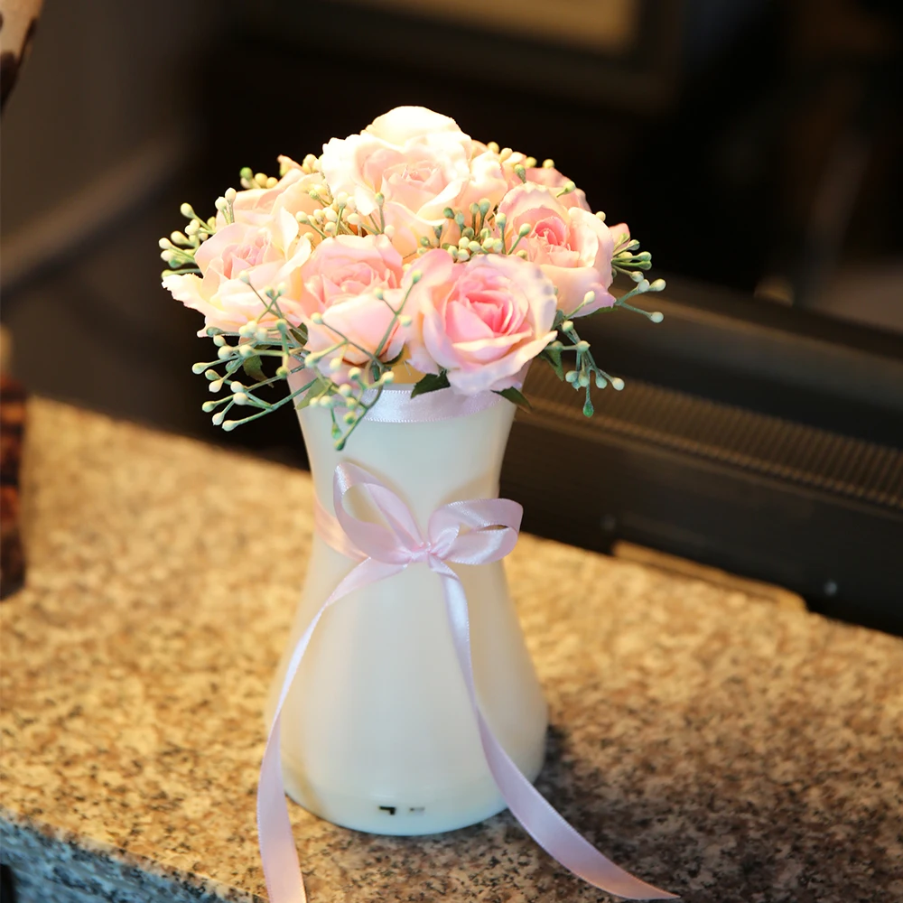 

24cm Artificial flowers Eternal Rose LED Light and Beauty Gypsophila in Vase Wedding Home Decor For Birthday Mother Day Gift