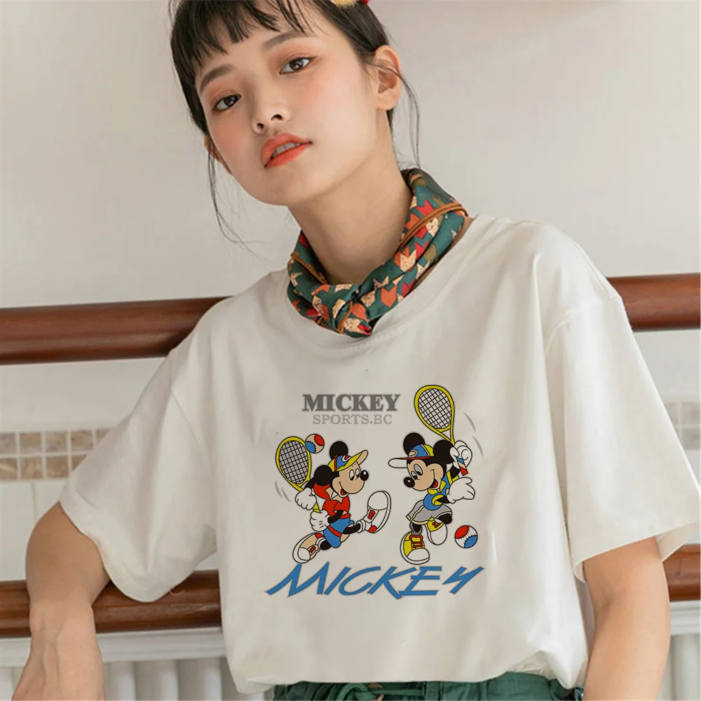Футболка женская хлопковая с коротким рукавом и принтом Микки-Мауса - купить по