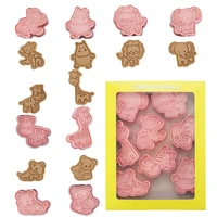 8pcs animal fondant cutters plunger cookie stamps cartoon biscuit molds for baking monkey panda lion tiger elephant gira