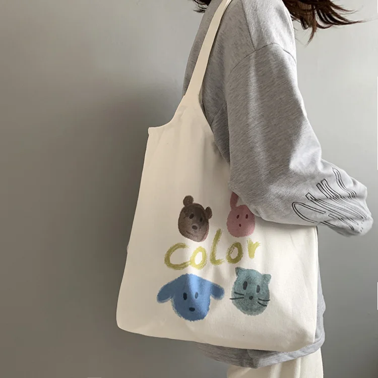 

canvas handbag small fresh canvas shoulder bags lady cartoon cute magnetic buckle vest bag Large-capacity shopping totes
