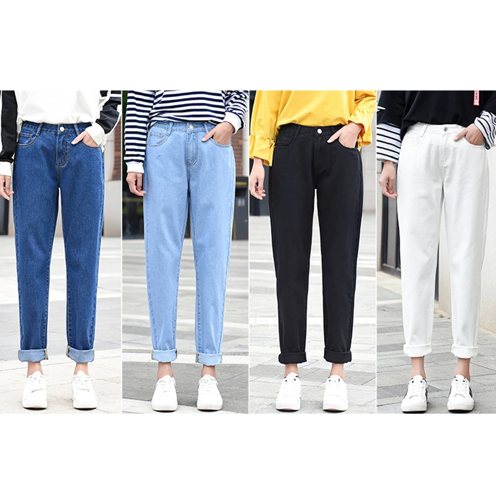

New 2021 Brand Fashion Women Jeans Black White Blue Vintage Mom Jeans Washed Denim Pants Female Loose Casual Harem Pants Jeans