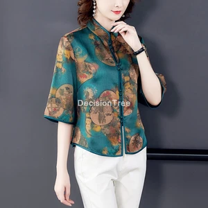 2022 cheongsam women blouse shirt chinese style elegant half sleeved shirt women tops chinese shirt qipao cheongsam blouse