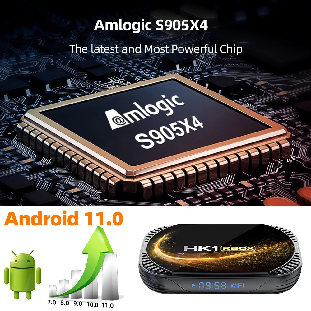 Приставка Смарт-ТВ HK1 RBOX X4S Android 11 Amlogic S905X4 4 + 64/128 ГБ 2 дюйма