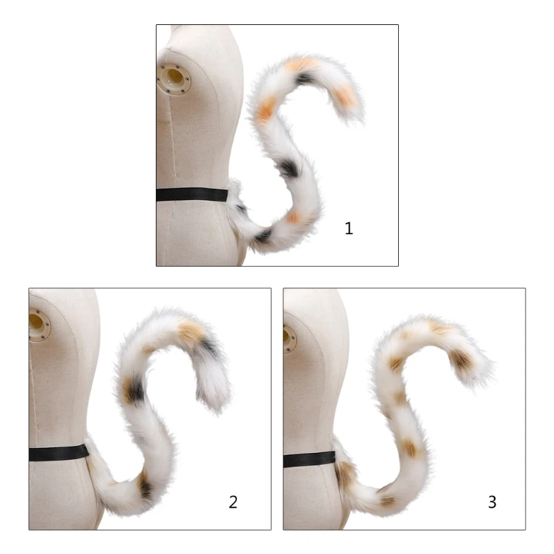 

Handmade Faux Fur Plush Long Animal Tail Triple Color Flower Kitten Cosplay Costume Accessories Anime Lolita Party Props