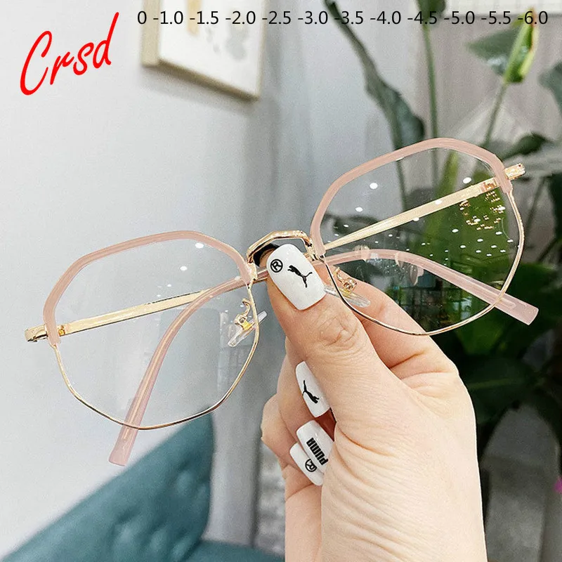 

CRSD 2020 New Metal Half Frame Reading Glasses Myopia Glasses Women Men Computer Eyewear Diopter Eyeglasses Frame -1.0 to -6.0