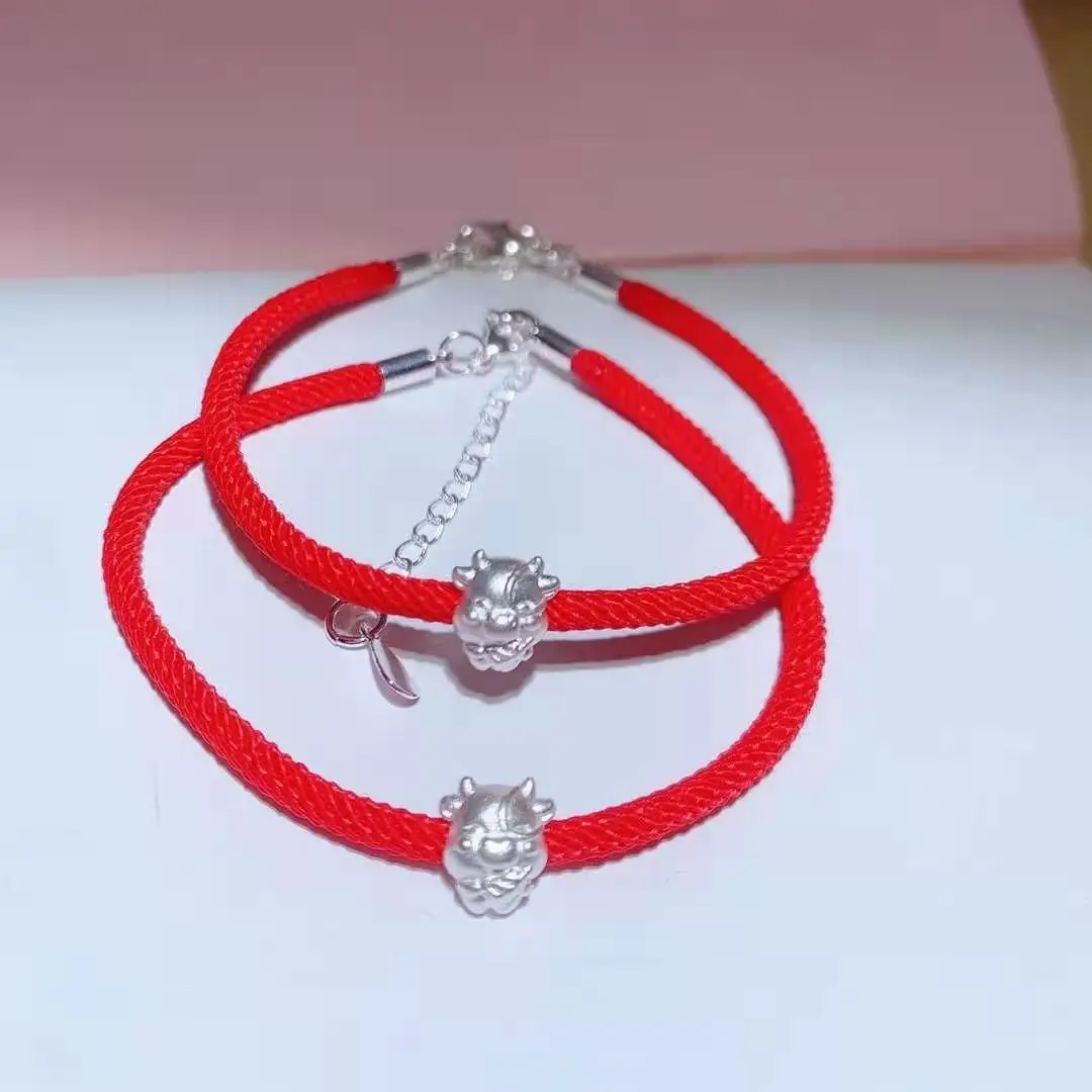 

1pcs Real 999 Silver Bracelet For Women Girl Female Silver Lucky Ox Beads DIY Red Rope Bracelet 16-19cmL Adjustable Gift